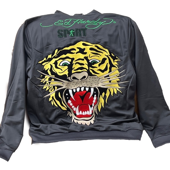 Ed Hardy Vintage Sport Embroidered Tiger Zip Jacket Hoodie - Picture 1 of 11